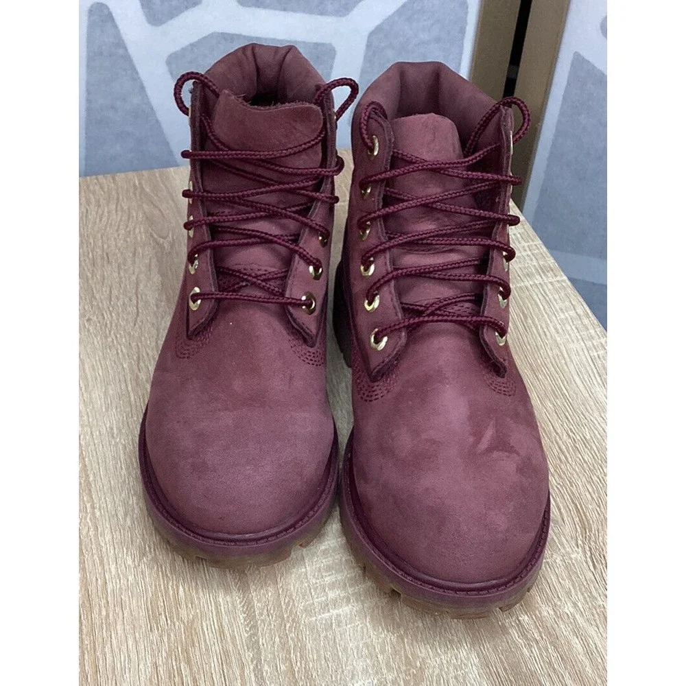 Timberland Big Girls size 2 Eu 34 Premium Waterproof Boot maroon Leather Nubuck